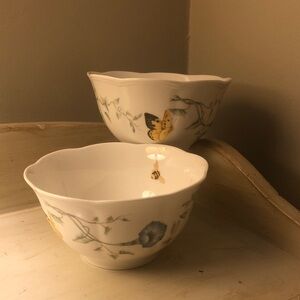 Lenox Floral and Butterfly Bowls - White and YellowLrnox Rice Bowls